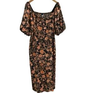 Old Navy Puff Sleeve Smocked Midi Dress Women's XL Floral Milkmaid Bloom Cottage